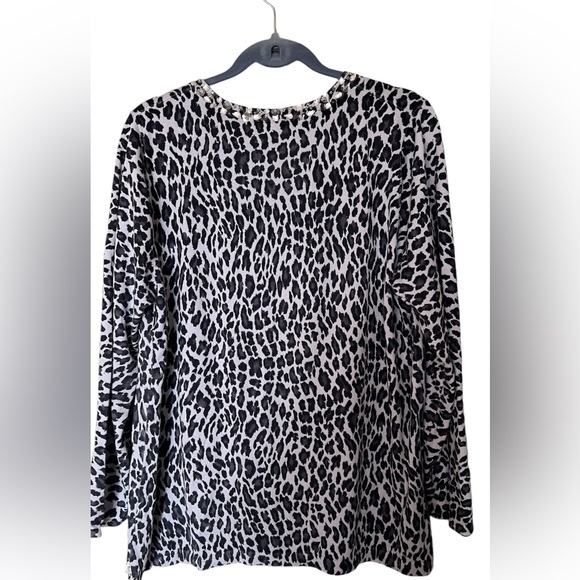Quacker Factory Leopard Print Cardigan trimmed with Rhinestones - Picture 2 of 8